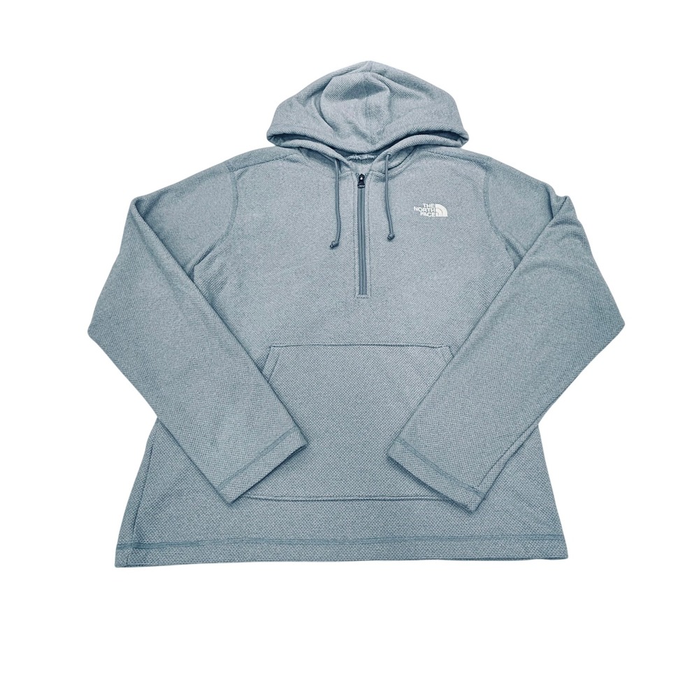 North Face Quarter Zip Hoodie Womens L Gray Waffle Knit Fleece Pullover Gorpcore